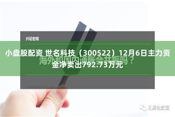 小盘股配资 世名科技（300522）12月6日主力资金净卖出792.73万元